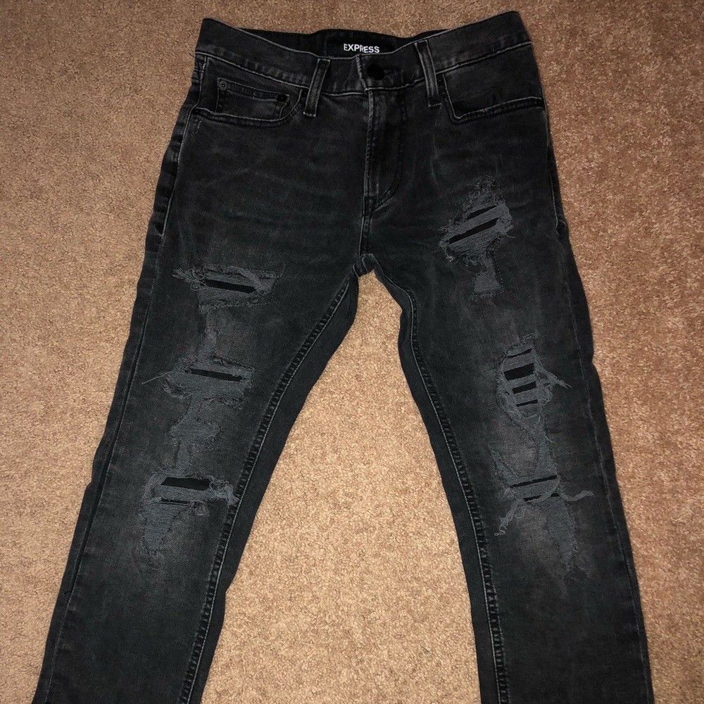 Men’s EXPRESS Stretch Slim destroyed black jeans